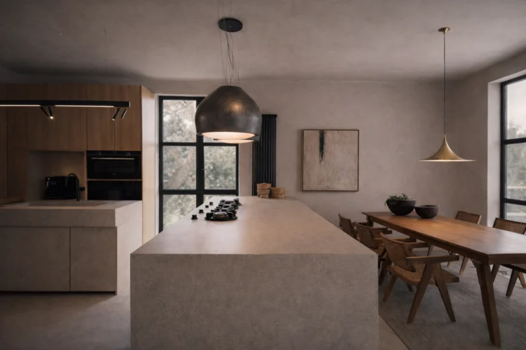 Kitchen with island and dining table