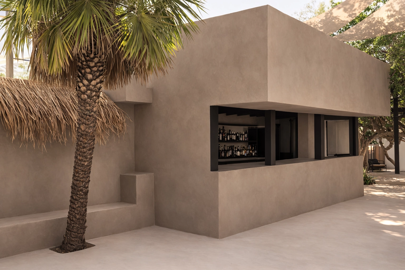 Exterior of a new build house with palm trees
