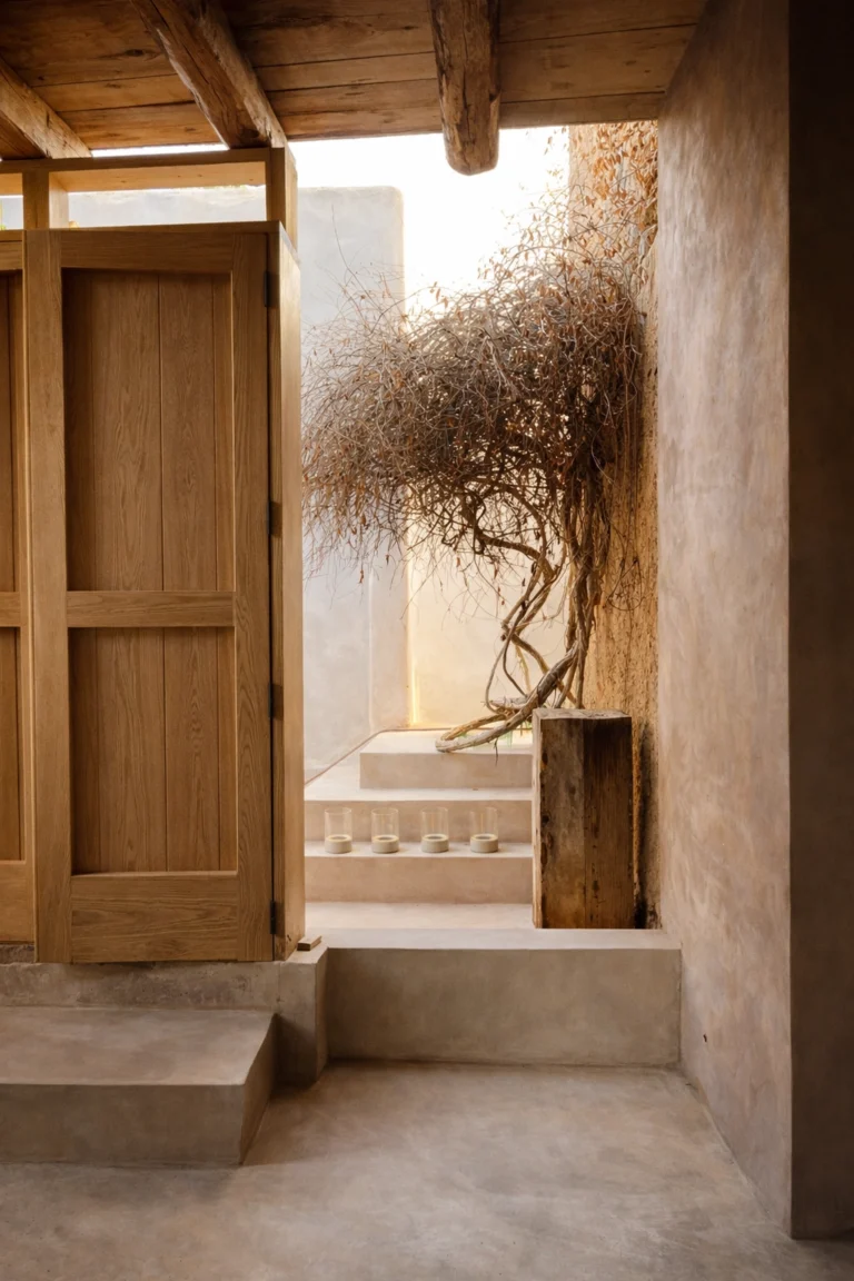Wooden doors opening onto a patio